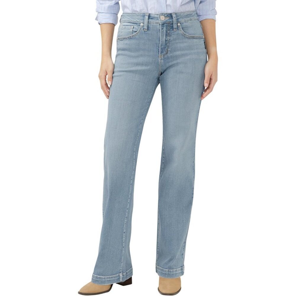 Women's Curvy Fit Trouser Leg Jeans High Rise Ebony Stretch Denim 28w